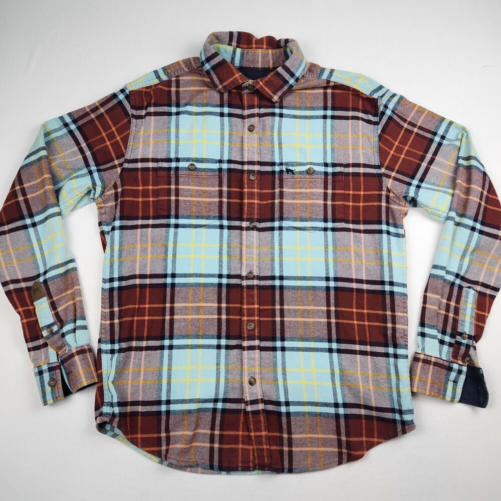 The Black Dog Rockwood Flannel Shirt Mens S Dry Dock Brown/Blue Logo Plaid